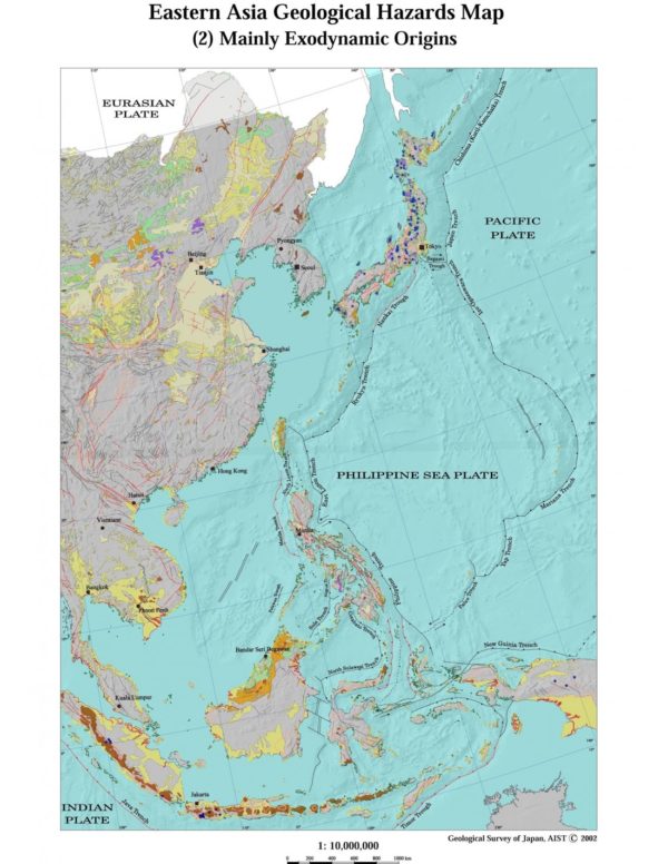 Mapa de geoamenazas de Asia Oriental