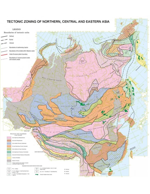 Mapa tectónico del norte, centro y este de Asia y regiones adyacentes